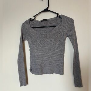 SHEIN Charcoal Ribbed Long Sleeve Top